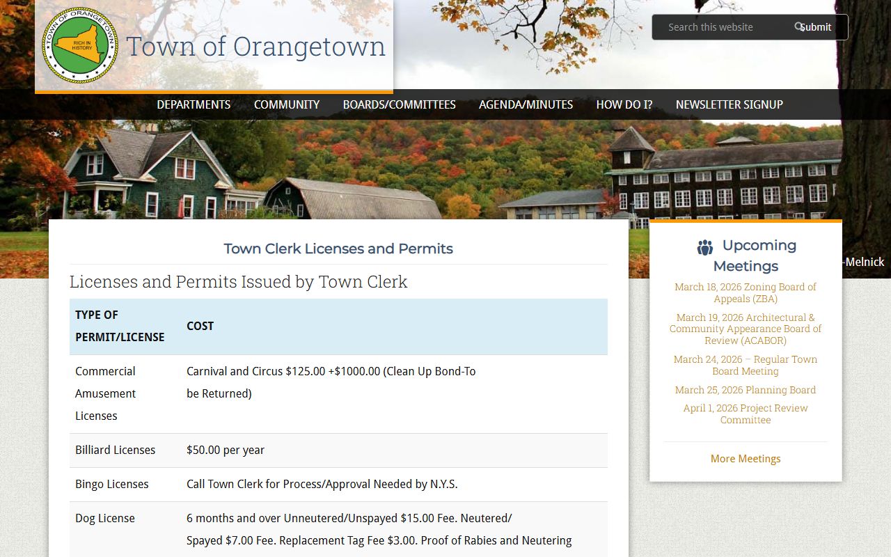 Orangetown Town Clerk website for public records