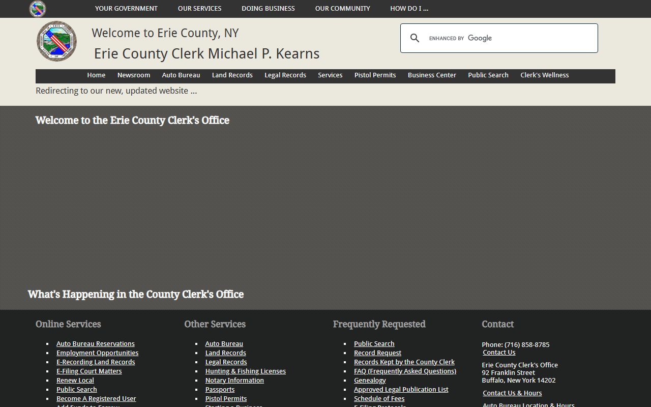 Erie County Clerk website for public records and land record searches