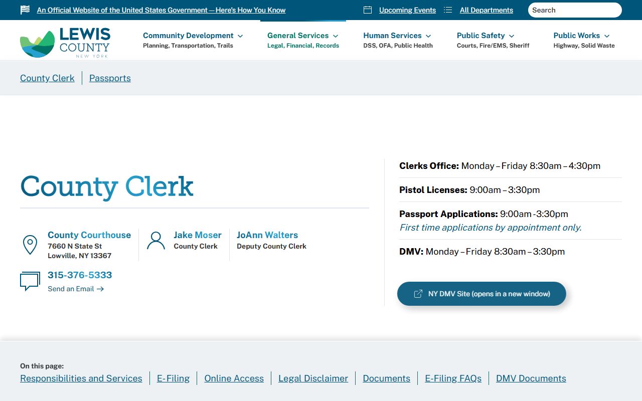 Lewis County Clerk website for searching public records