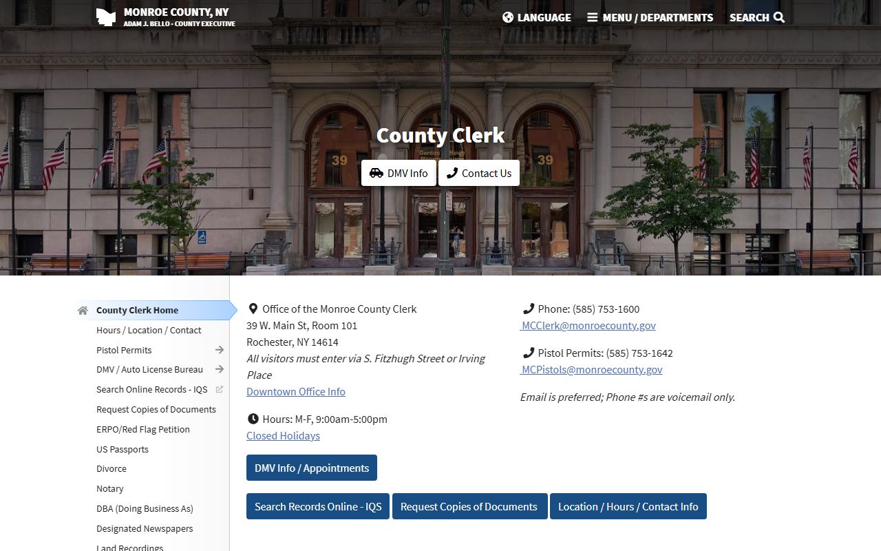 Monroe County Clerk website for searching public records in Rochester