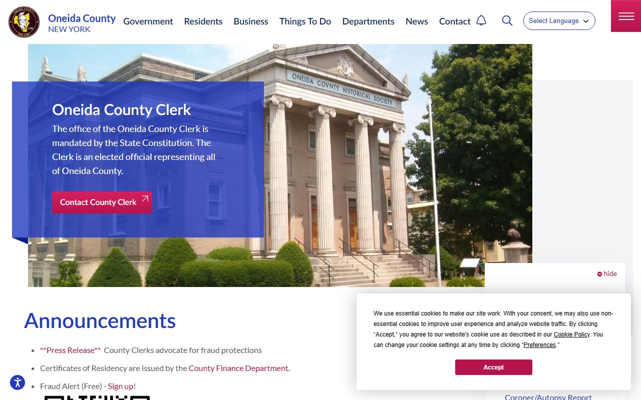 Oneida County Clerk website for searching public records