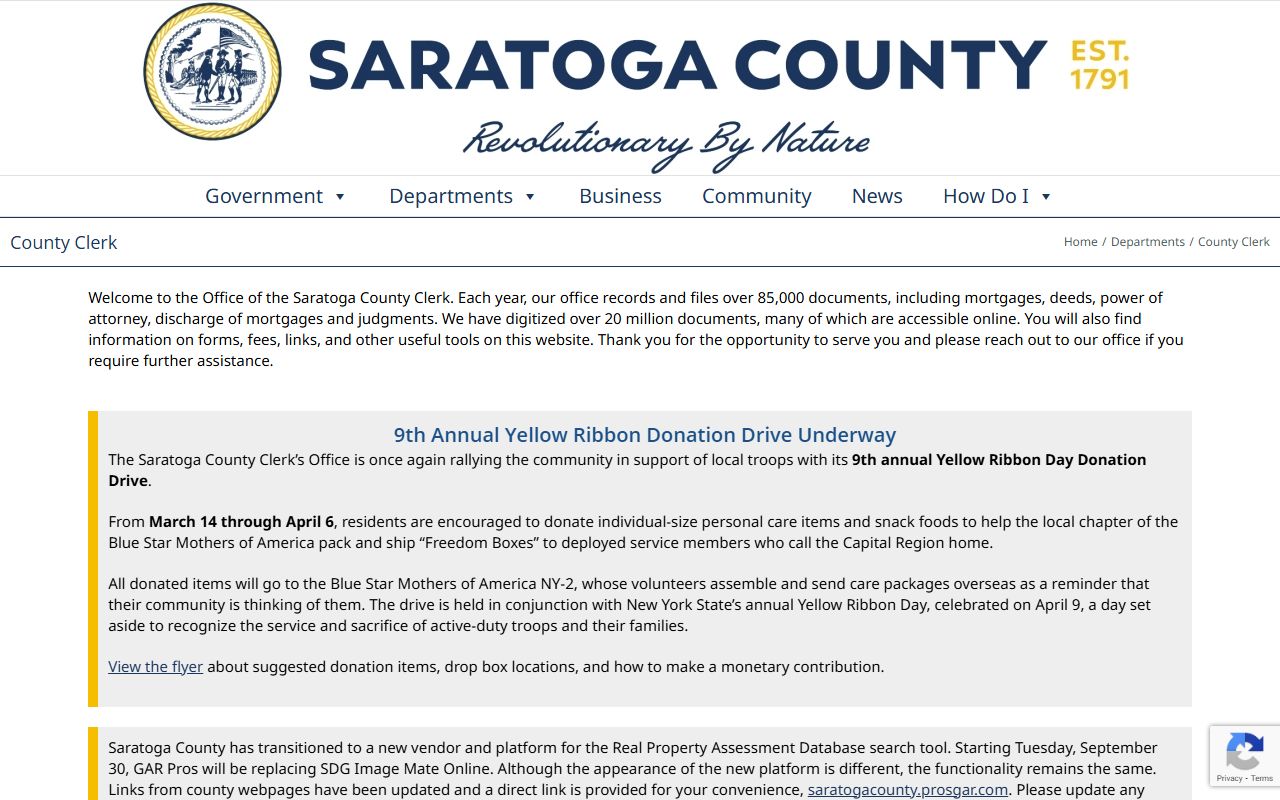 Saratoga County Clerk website for searching public records