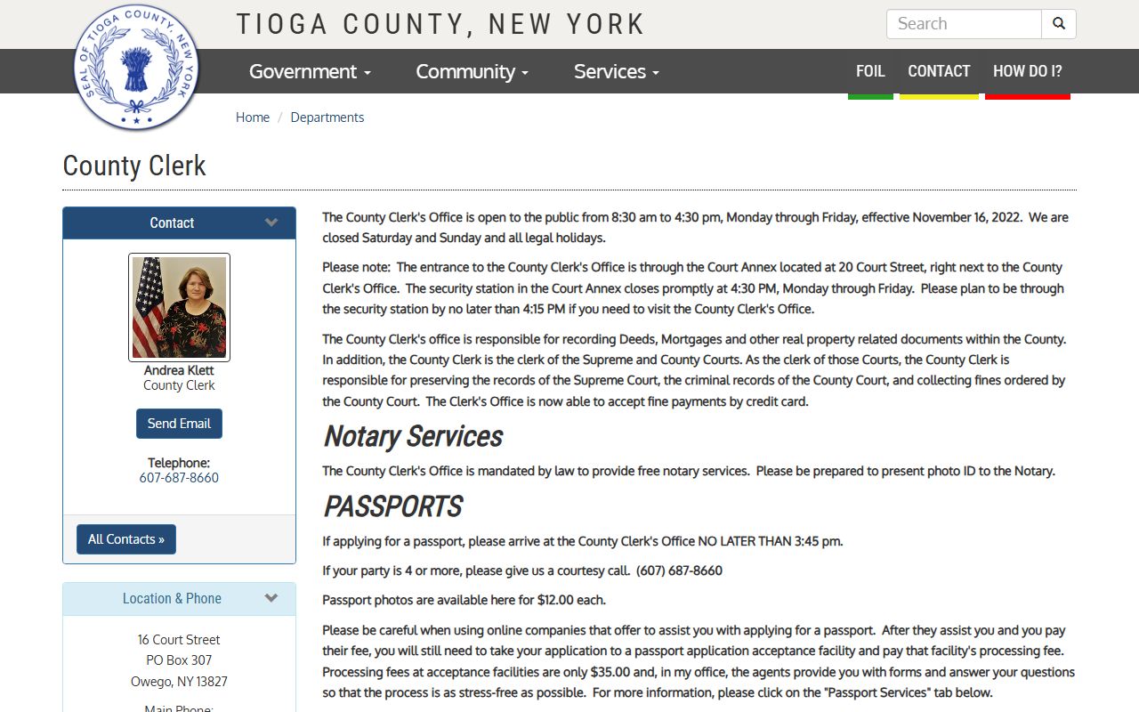 Tioga County Clerk website for public records